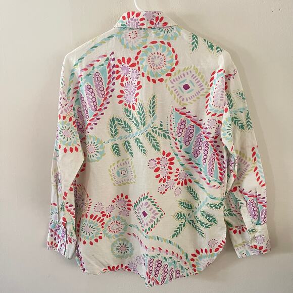 Zara Linen Button-Up Shirt Womens XS White Floral Casual Summer Basic Feminine - Picture 3 of 9